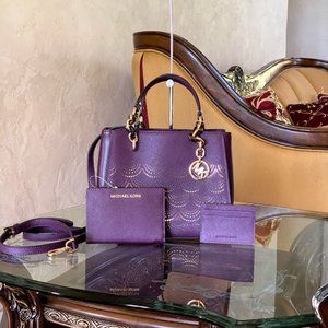 NWT MICHAEL KORS 3PCS SOFIA MD TOTE+WALLET+CASE